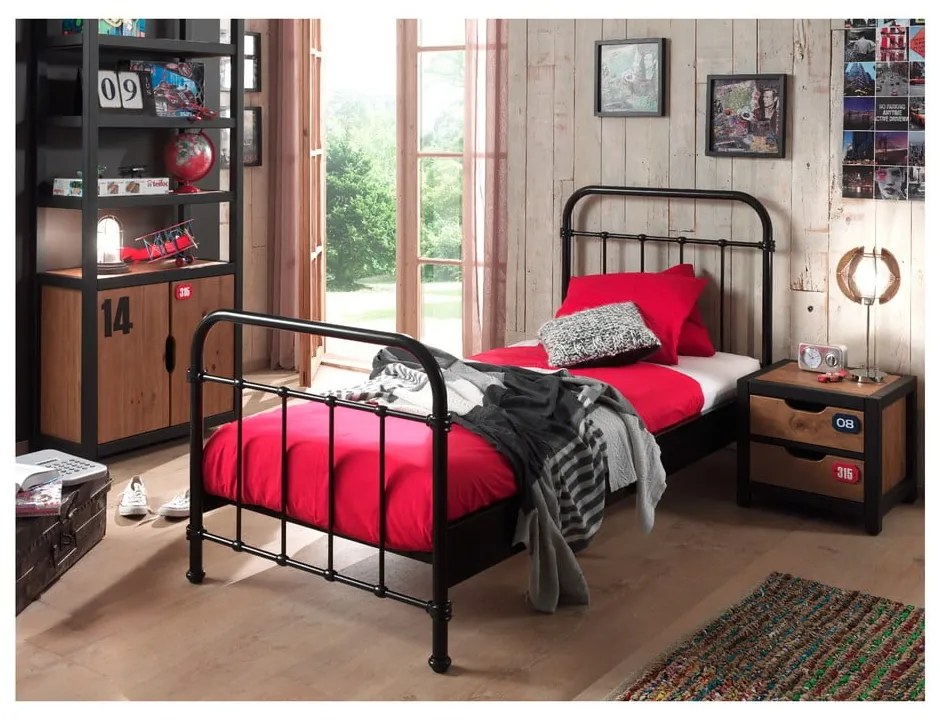 Pat metalic pentru copii Vipack New York, 90 x 200 cm, negru