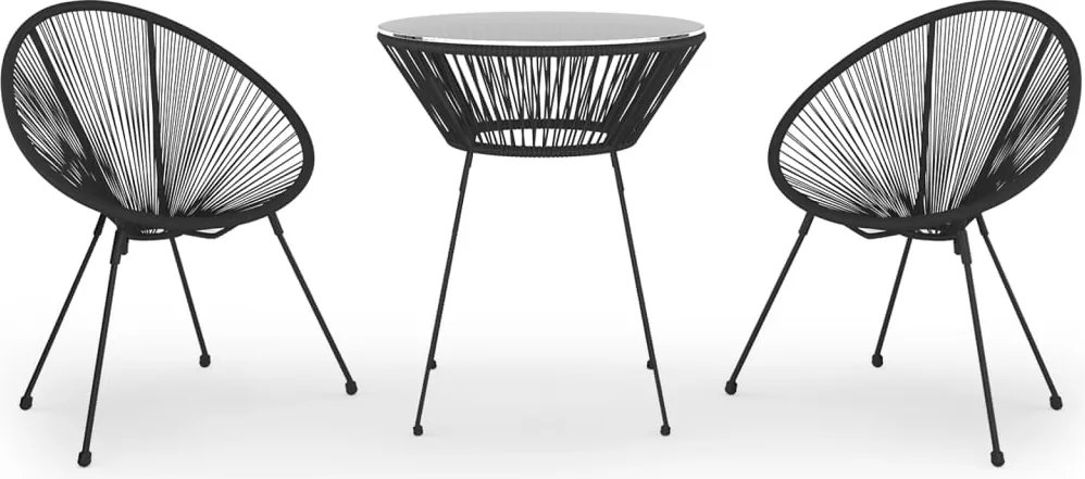 vidaXL Set mobilier de exterior, 3 piese, negru, ratan PVC