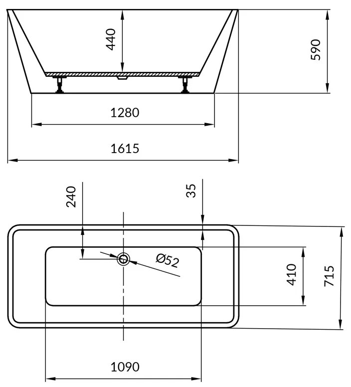 Cada freestanding, Cersanit, Crea 162, dreptunghiulara, cu picioare, alb