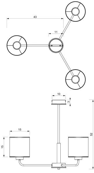 Lustră pe tijă ATLANTA 3xE27/60W/230V