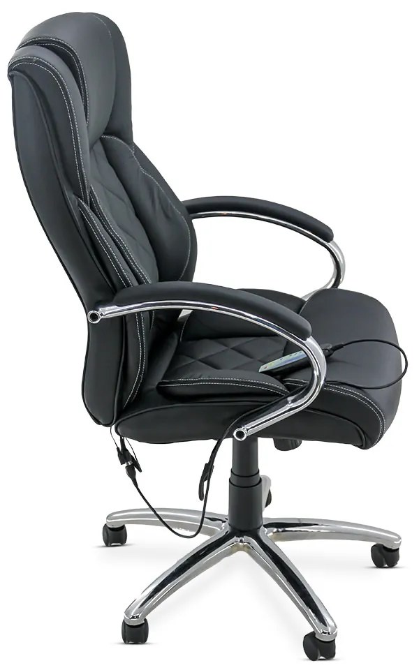 Scaun de birou cu masaj OFF 933 negru din piele ecologică cu bază metalică cromată