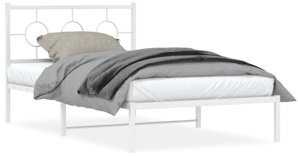 376289 vidaXL Cadru de pat metalic cu tăblie de cap/picioare, alb, 107x203 cm