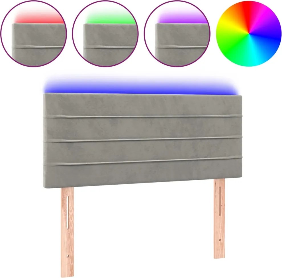 vidaXL Tăblie de pat cu LED, gri deschis, 80x5x78/88 cm, catifea