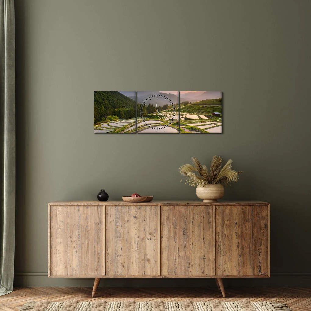Tablou - Terase de orez (cu ceas) (90x30 cm)
