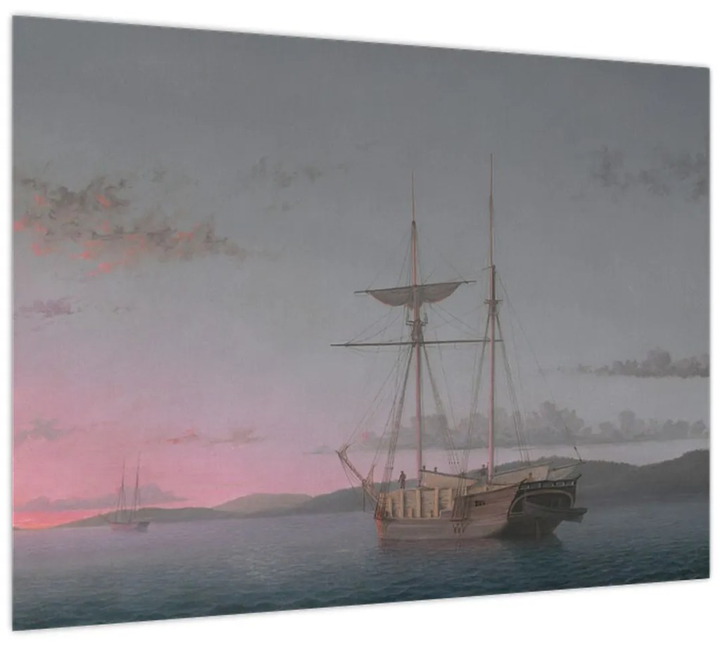 Tablou pe sticlă - Fitz Henry Lane, Lumber Schooners at Evening on Penobscot Bay, reproducere (70x50 cm)