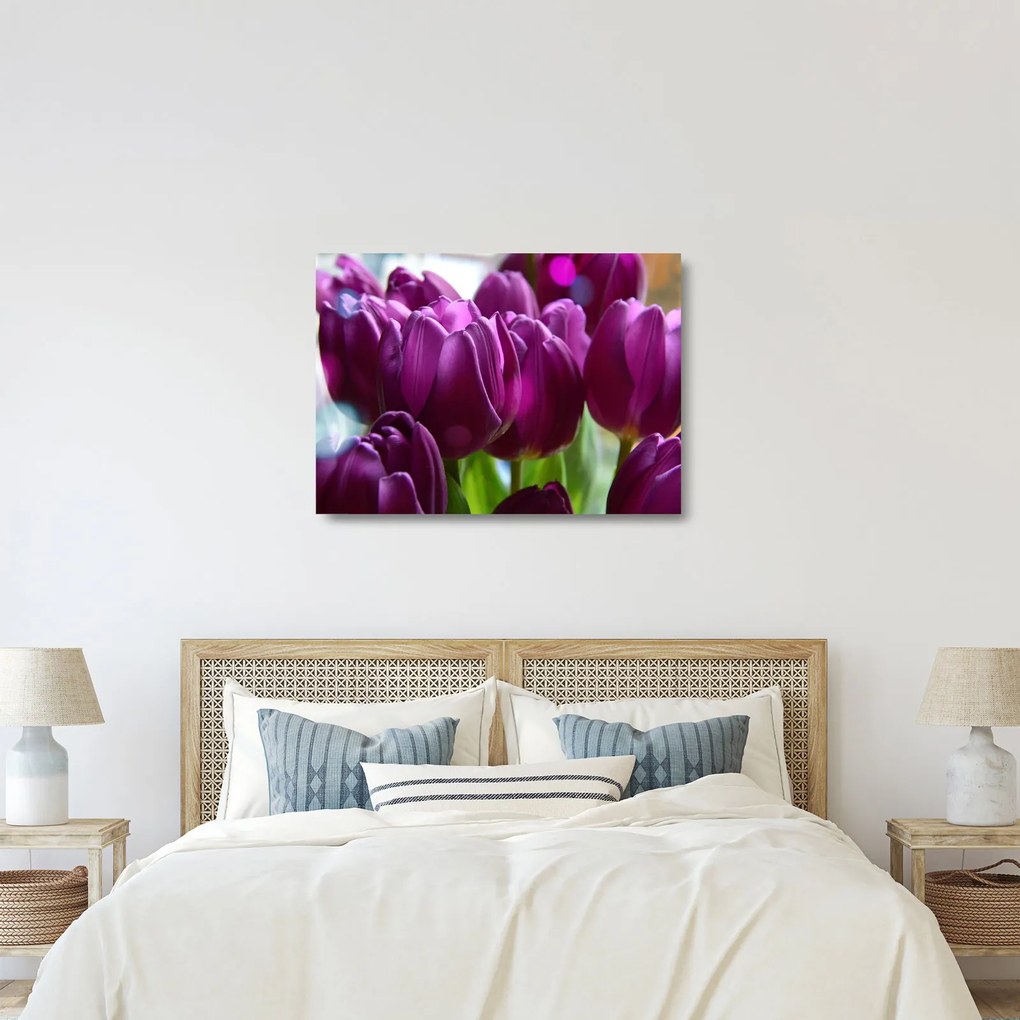 Tablou pe sticlă cu lalele (70x50 cm)