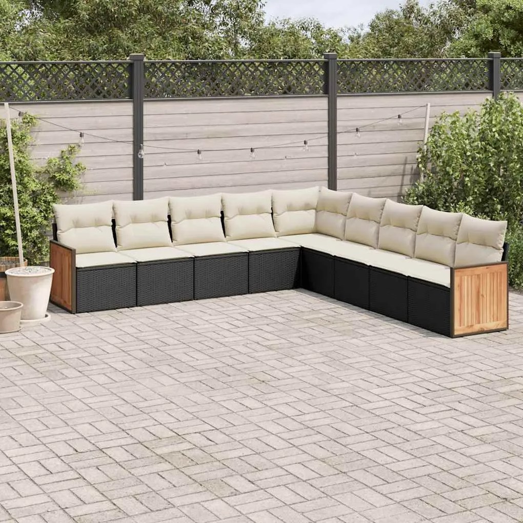 vidaXL Set mobilier de grădină cu perne, 9 piese, negru, poliratan