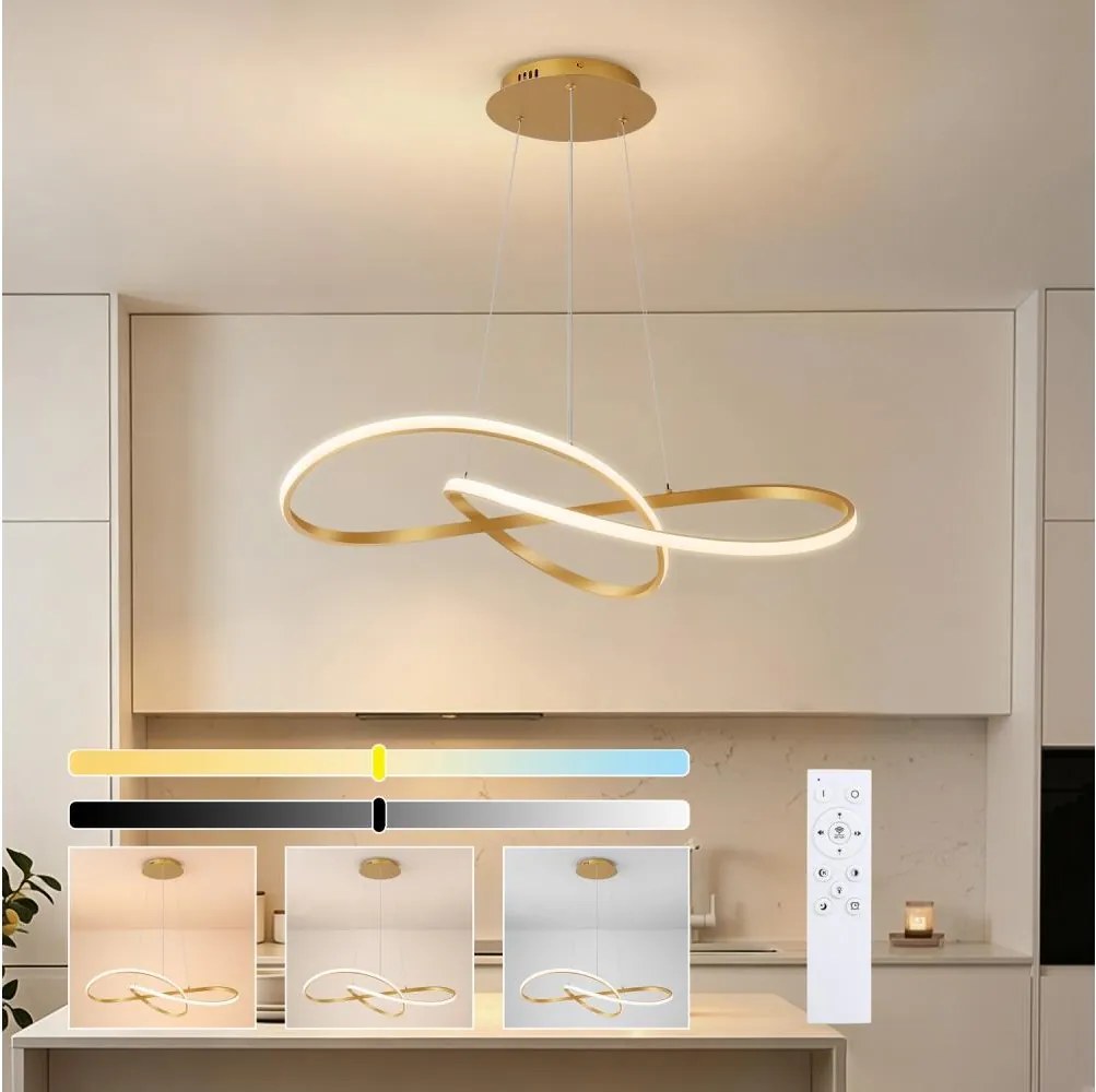 Brilagi - Lustră LED reglabilă suspendată pe cablu INFINITY LED/80W/230V 80x80 cm aurie + telecomandă
