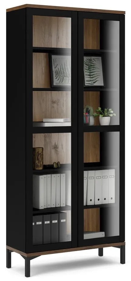 Vitrină neagră-în culoare naturală cu aspect de lemn de nuc 89x203x36 cm Roomers – Tvilum