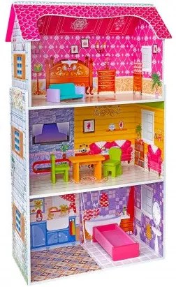 CASUTA PENTRU PAPUSI DIN LEMN LEGNOLAND CU 2 ETAJE SI MOBILIER INCLUS 93 CM INALTIME - GLOBO (GL39520)