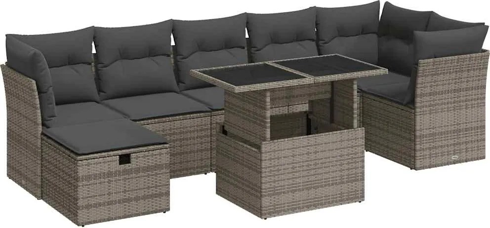 vidaXL Set canapele de grădină cu perne, 8 piese, gri, poliratan