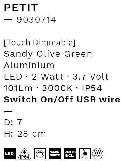 Veioza/Lampa de masa LED portabila exterior IP54 PETIT verde