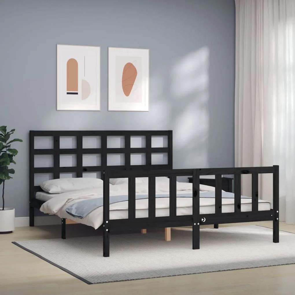 3192115 vidaXL Cadru de pat cu tăblie, negru, 160x200 cm, lemn masiv