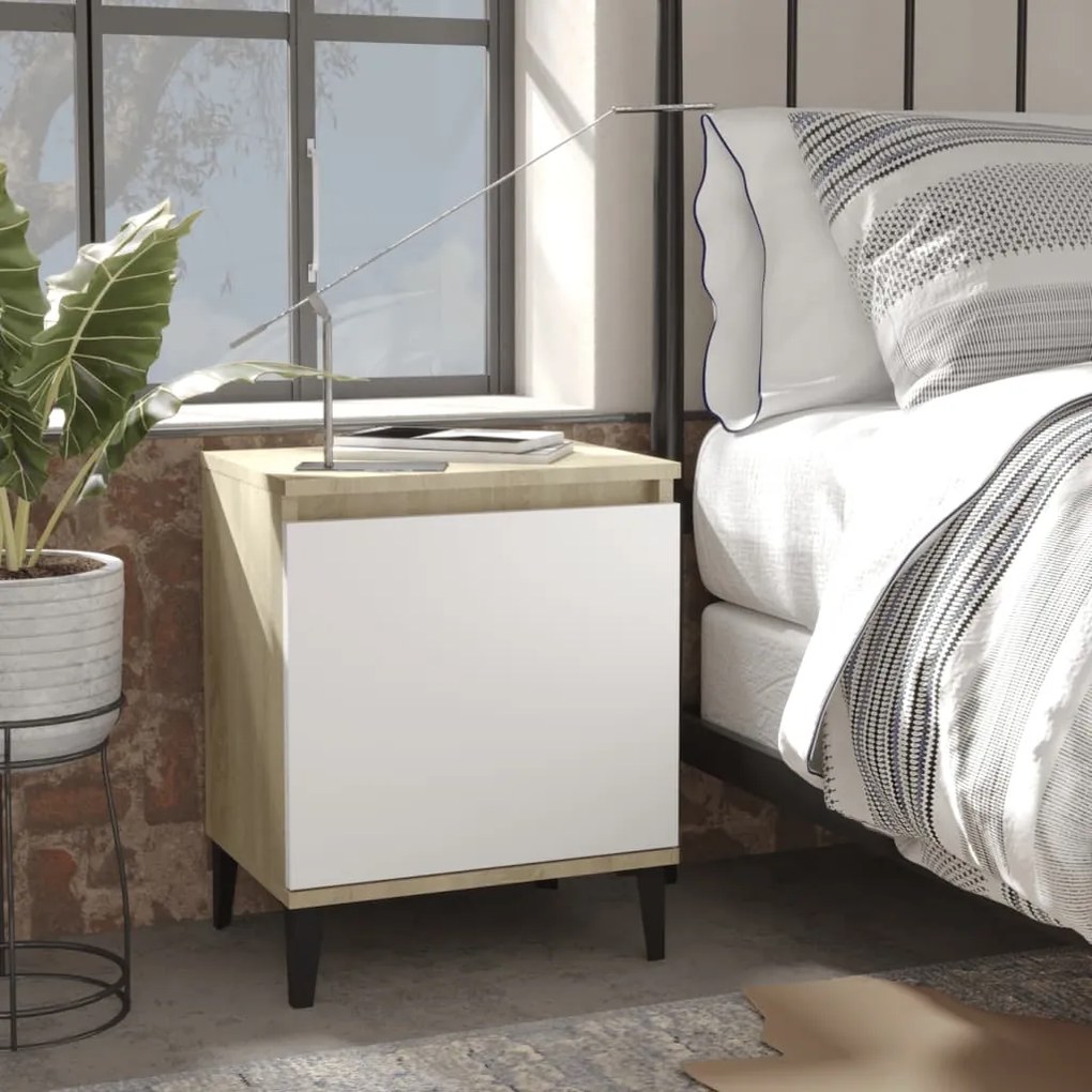805844 vidaXL Noptiere cu picioare metal 2 buc. stejar sonoma/alb 40x30x50 cm