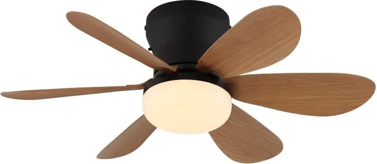 Lustra LED cu Ventilator si telecomanda DELORES negru/ efect de lemn