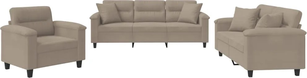 vidaXL Set de canapele cu perne, 3 piese, gri taupe, microfibră