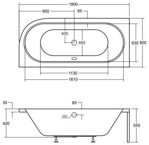 Cada asimetrica Besco Avita 180x80 cm alb lucios cu montaj dreapta