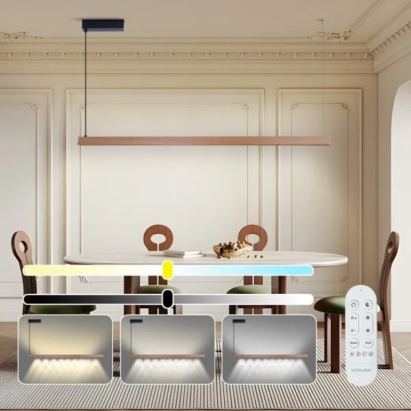 Immax NEO 07304L - Lustră LED reglabilă pe cablu MADEIRA, 33W/230V, Wi-Fi Tuya, 152 cm, stejar