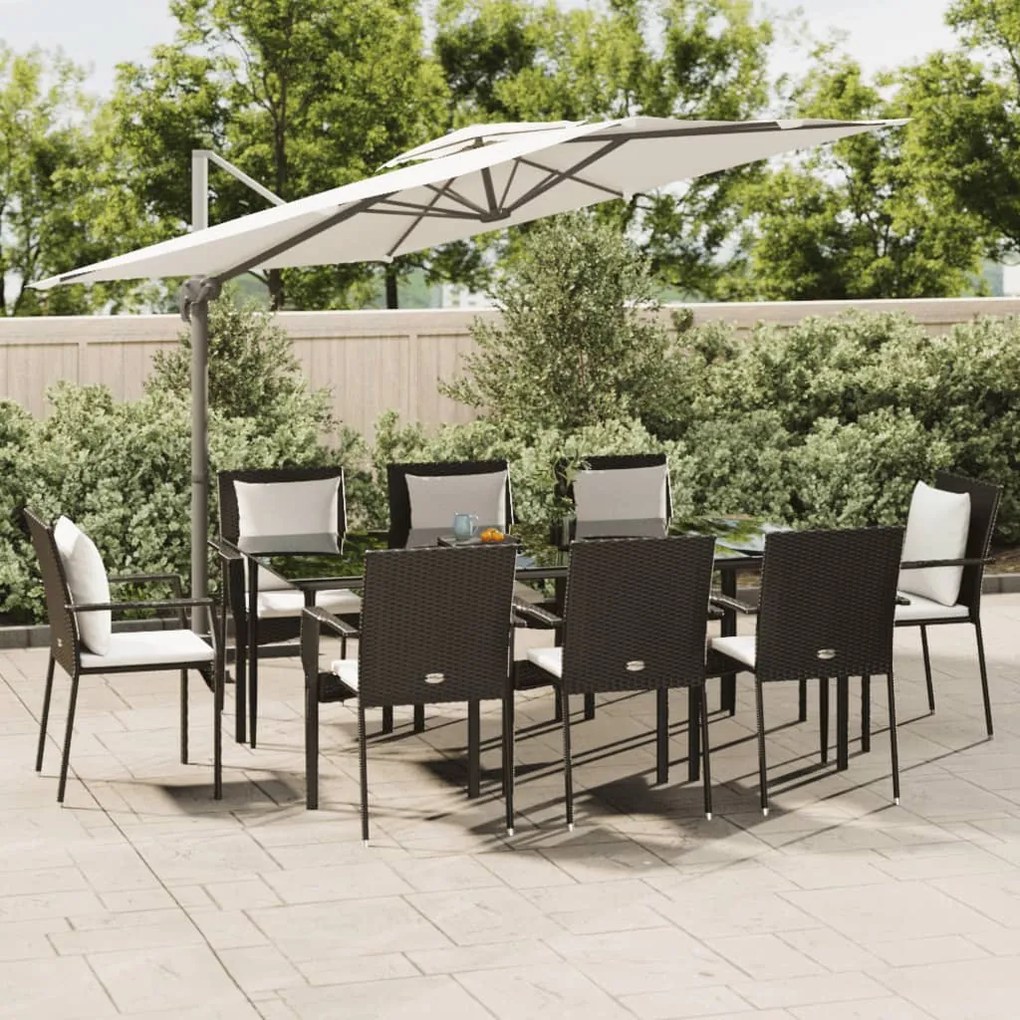 vidaXL Set mobilier de grădină cu perne, 9 piese, negru, poliratan