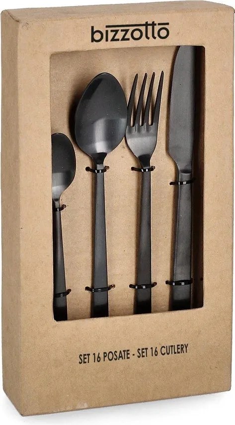 Tacâmuri negre din oțel inoxidabil 16 buc. pentru 4 persoane Hestia – Bizzotto
