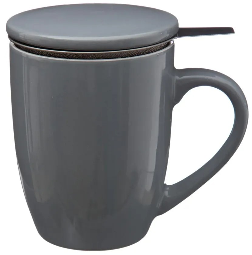 Cana cu infusor inox Colorama, gri, ceramica, capac,  320 ml