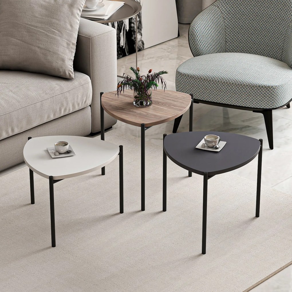 Set măsuțe de cafea Lena 3 (Alb + Antracit + Nuc). 1073001