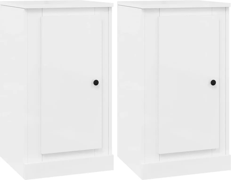 vidaXL Servante, 2 buc., alb extralucios, 37,5x35,5x67,5 cm, lemn