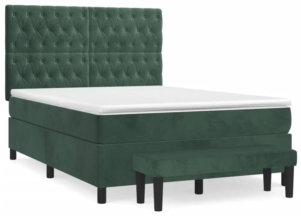 3138028 vidaXL Pat box spring cu saltea, verde închis, 140x200 cm, catifea