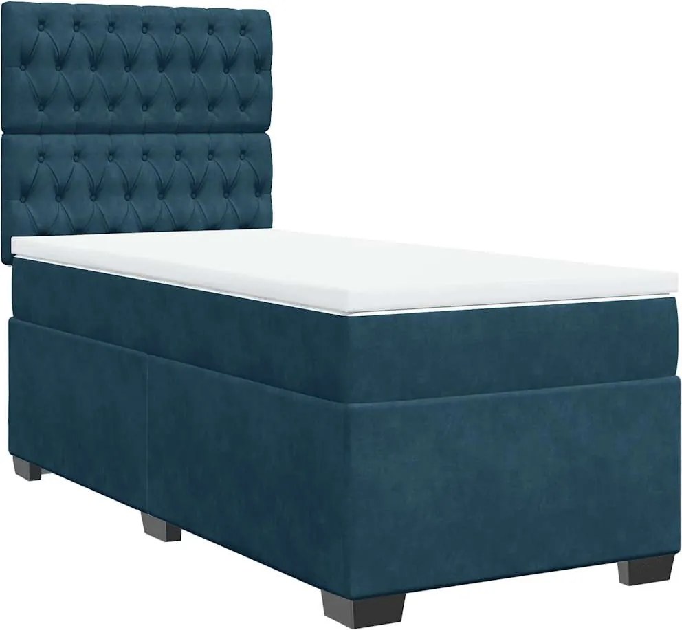 vidaXL Pat box spring cu saltea, albastru, 90x200 cm, catifea