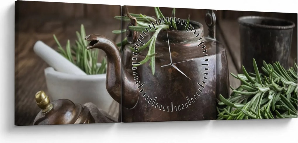 Tablou - Ceainic cu rozmarin (cu ceas) (90x30 cm)