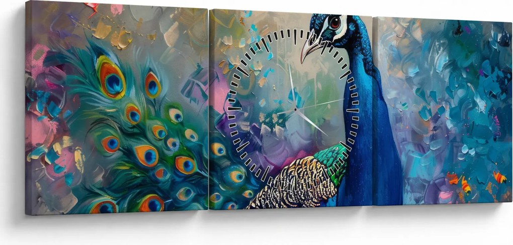 Tablou - Pictura de un păun (cu ceas) (90x30 cm)