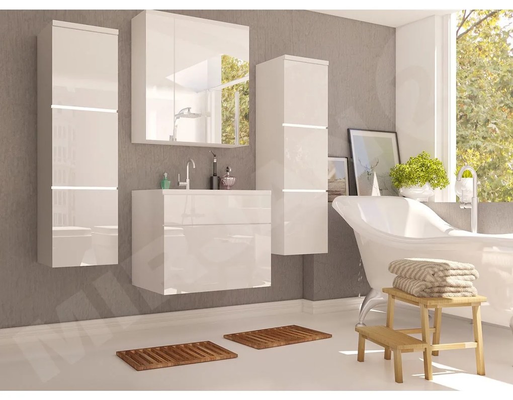 Mobilier baie Mendana (Alb + lucios Alb) (cu chiuvetă). 1103990