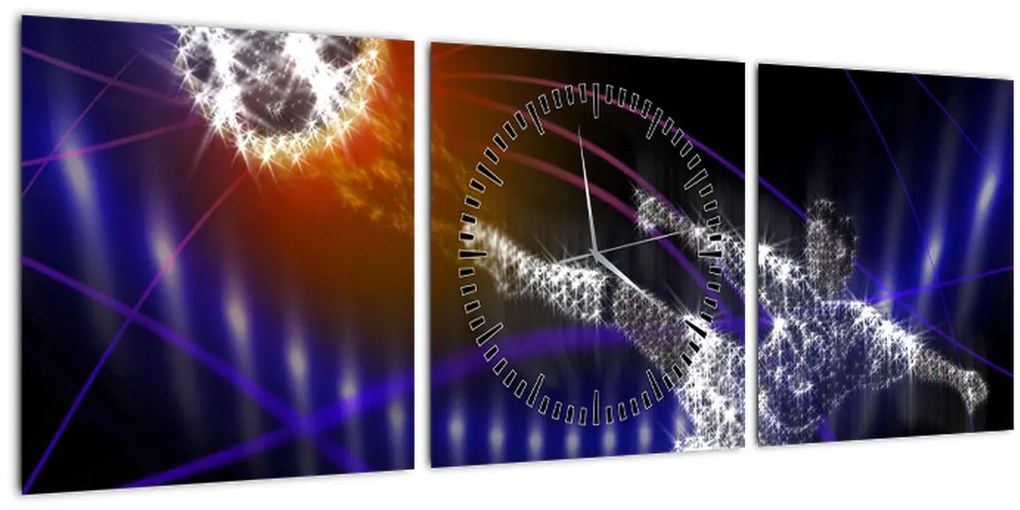 Tablou - Fotbaliști în săritură (cu ceas) (90x30 cm)