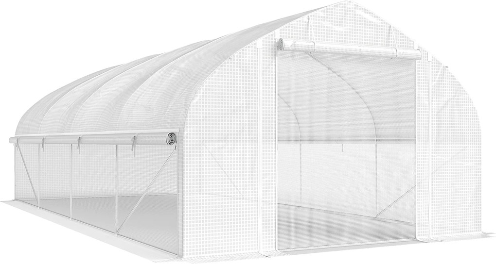 Outsunny Seră tip tunel 6x3x2 m cu Anti-UV și Ușă rulou cu fermoar Pereți laterali cu plasă Alb | Aosom Romania