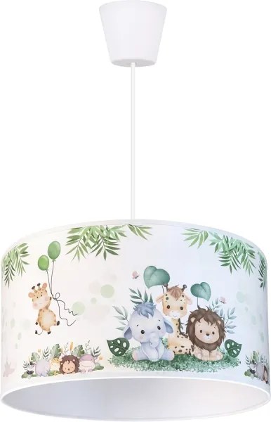 BRILAGI - Lustră LED pentru copii pe cablu BOBO 1xE27/60W/230V Ø 35 cm alb/junglă