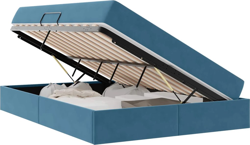 vidaXL Pat cu saltea și spațiu de depozitare cu saltea Albastru închis