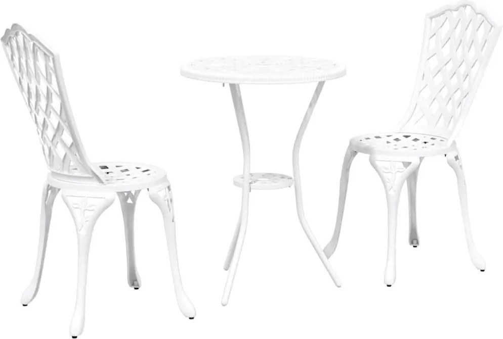 vidaXL Set Bistro de Grădină 3 pcs Alb Aluminiu