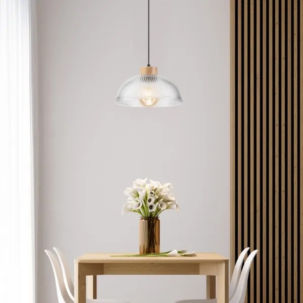 Suspensie pe cablu PIA, 1xE27/60W/230V, Ø 30 cm, finisaj stejar