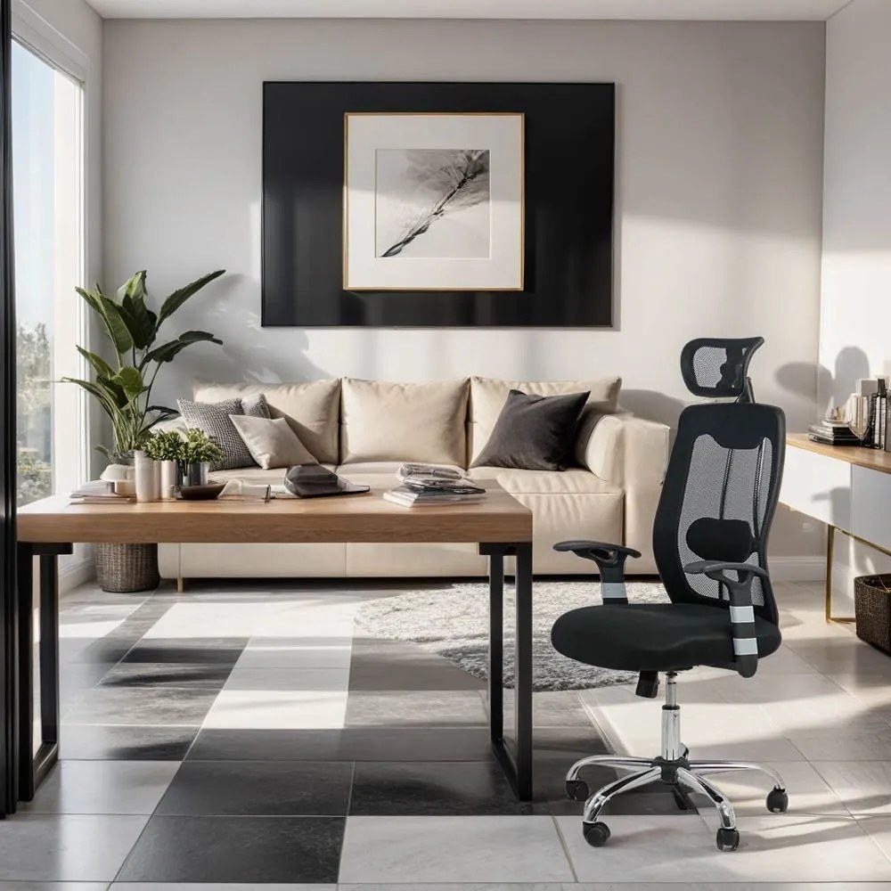 Scaun ergonomic OFF 988 negru, tetieră și suport lombar reglabil