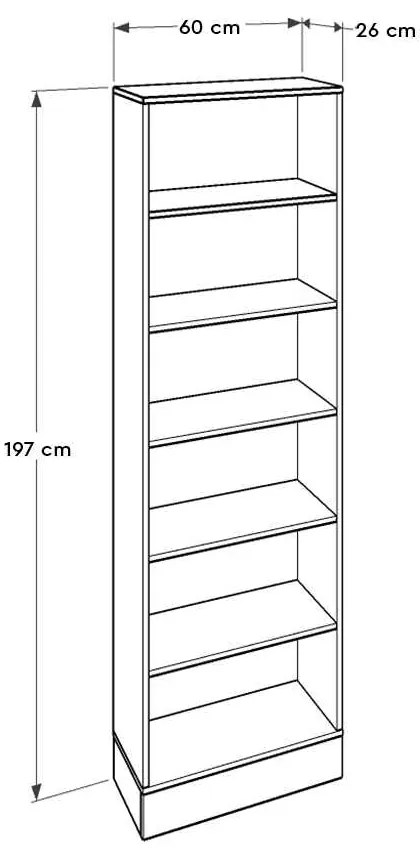 Biblioteca Adore Base, 6 rafturi, Stejar / Alb, 60x197x26 cm