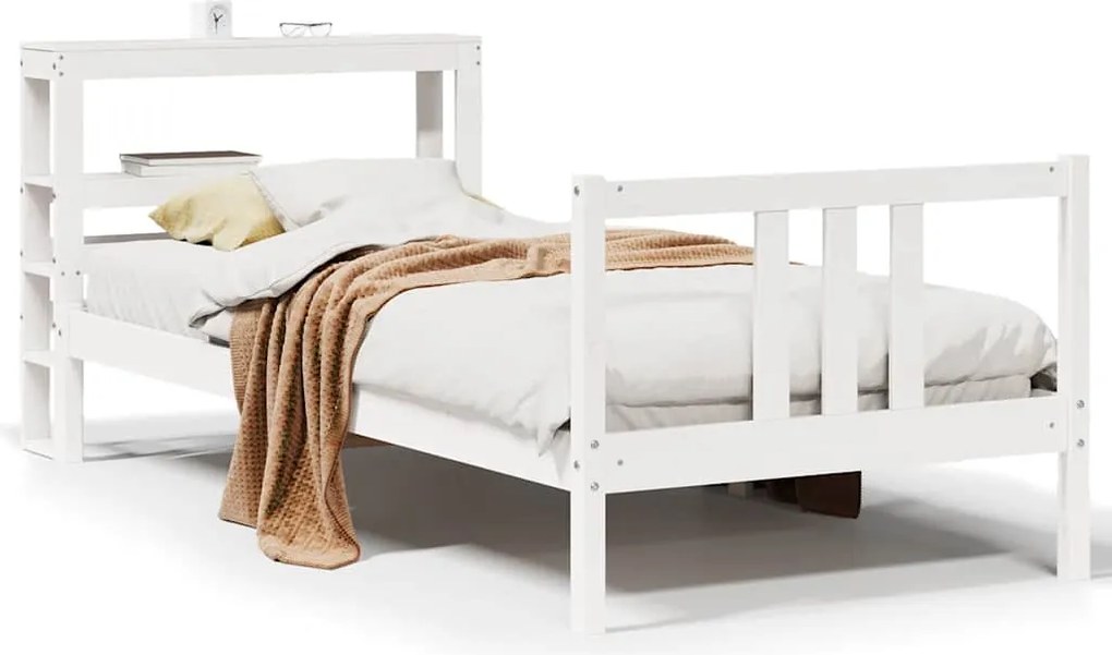 vidaXL Cadru de pat cu tăblie fără saltea, alb, 90x200 cm