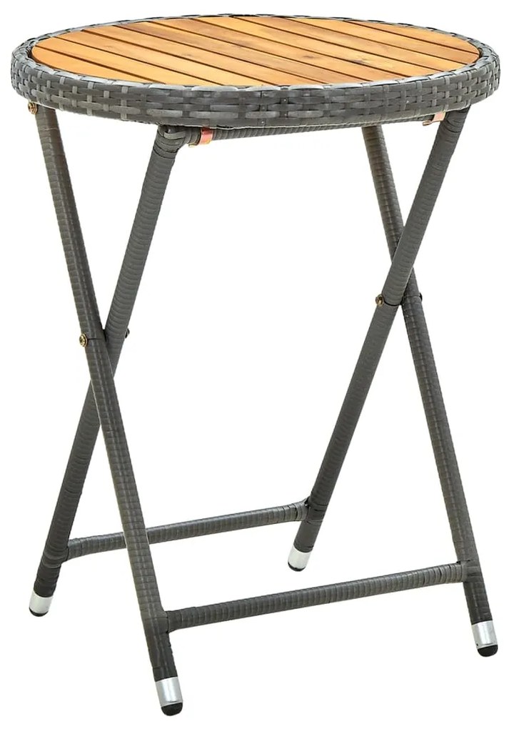 vidaXL Masă de ceai, gri, 60 cm, poliratan și lemn masiv acacia