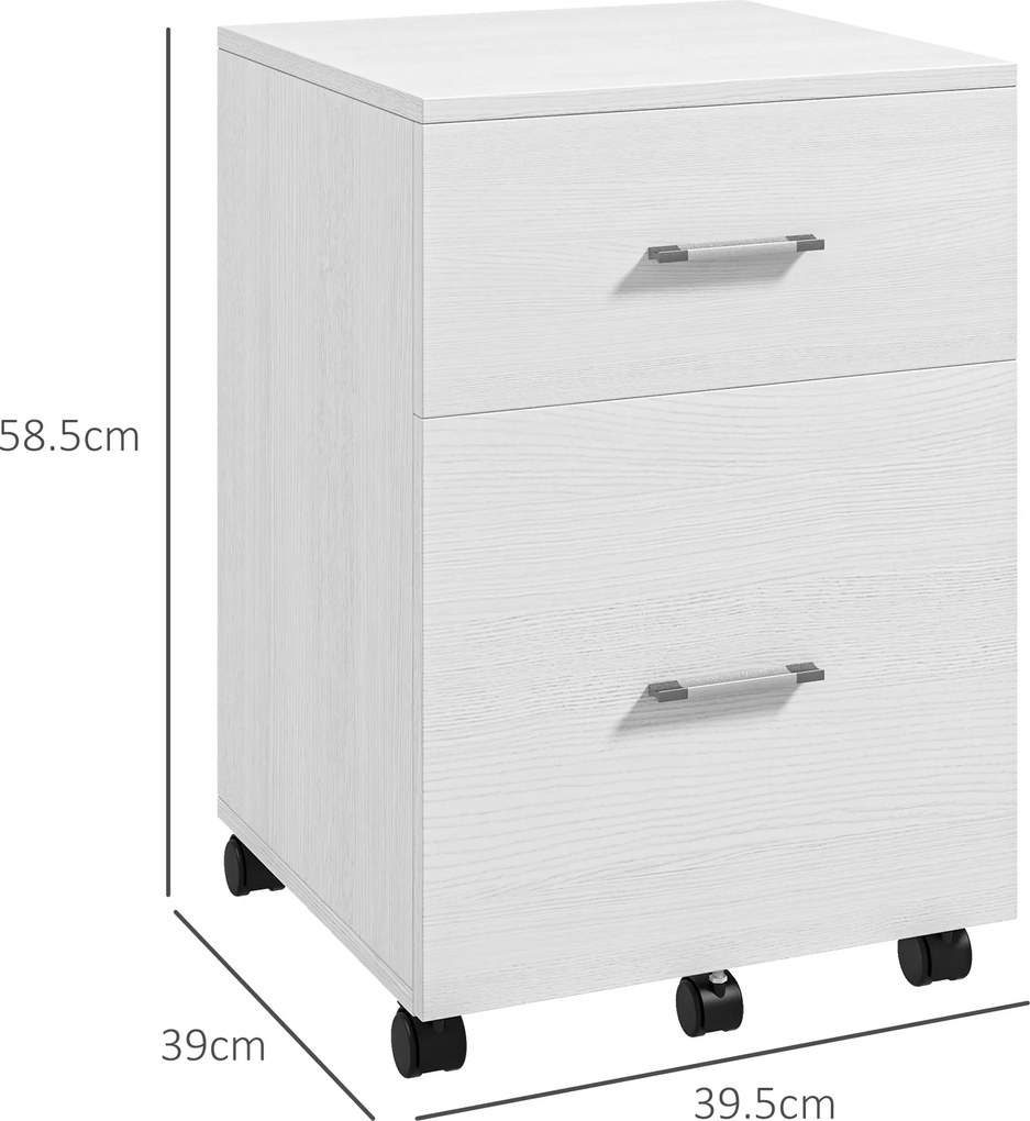 HOMCOM Comodă de birou cu 2 sertare Roți Arhivator mobil pentru fișiere A4 sau Letter 39,5x39x58,5 cm Alb | Aosom Romania