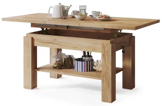 Masă extensibilă ADONIS cu poliță, stejar craft