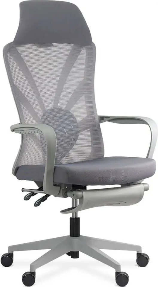 Scaun ergonomic SYYT 9512 gri, spătar rabatabil și suport picioare