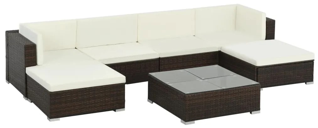 44597 vidaXL Set mobilier de grădină cu perne, 7 piese, maro, poliratan
