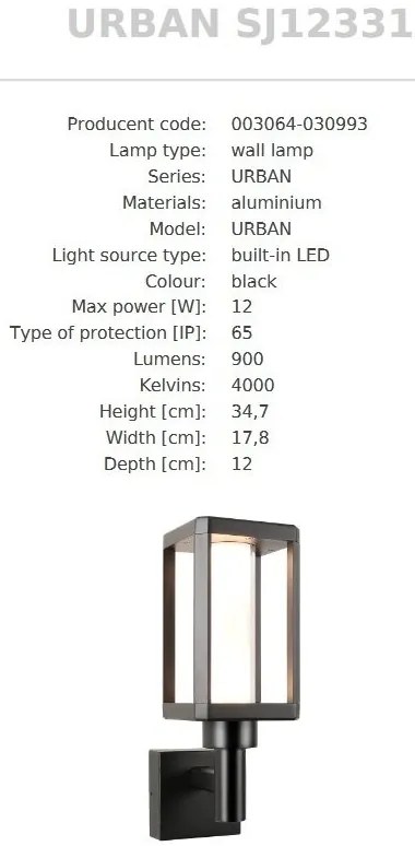 Aplica de Perete Exterior, Protectie IP65, LED URBAN