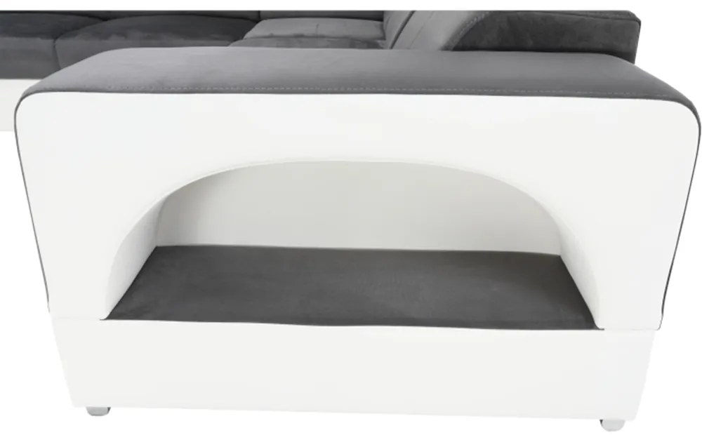 colţar în formă de U, piele ecologică albă/material textil gri, model stânga, KAMELIA