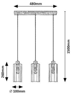 Lustră pe cablu TANNO 3xE27/25W/230V stejar Rabalux 72123