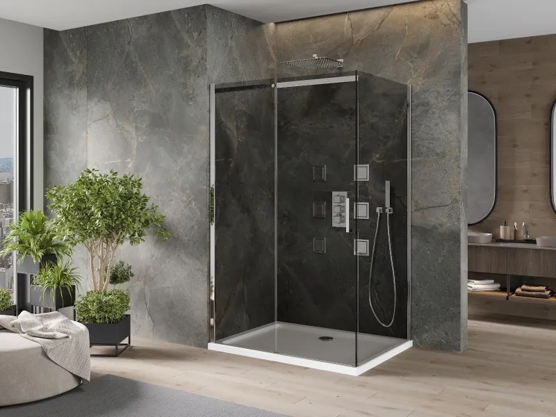 Mexen Omega cabină de duș glisantă 100 x 90 cm, grafit, crom + cadă Flat, alb - 825-100-090-01-40-4010